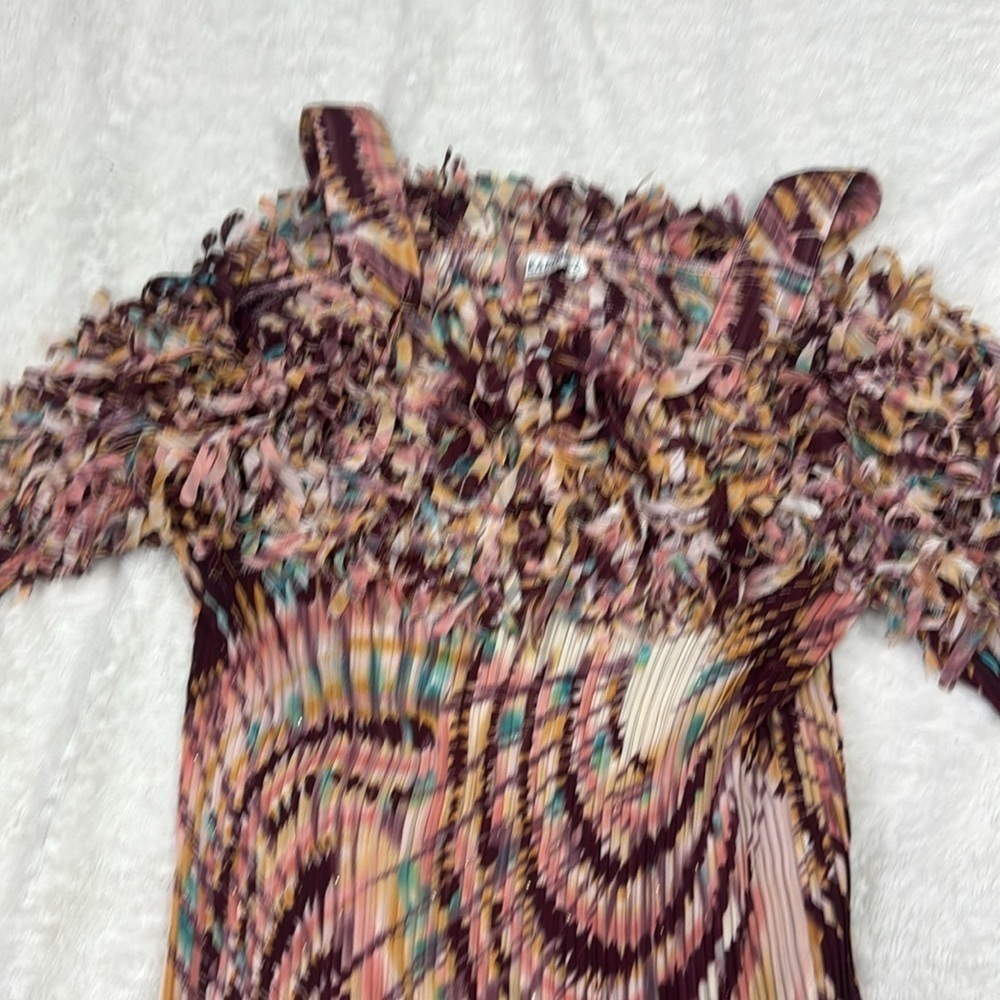 Brown and Orange Ruched Bell Sleeve Blouse - Picture 3 of 9
